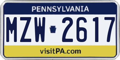 PA license plate MZW2617