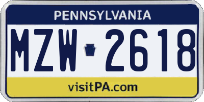 PA license plate MZW2618