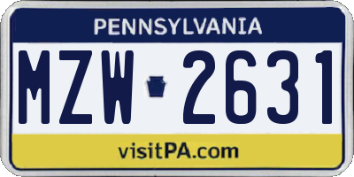 PA license plate MZW2631