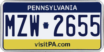PA license plate MZW2655