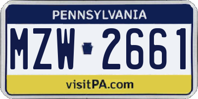 PA license plate MZW2661