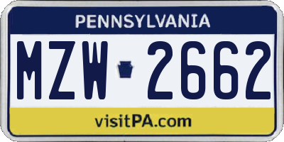 PA license plate MZW2662