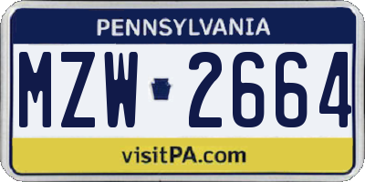 PA license plate MZW2664