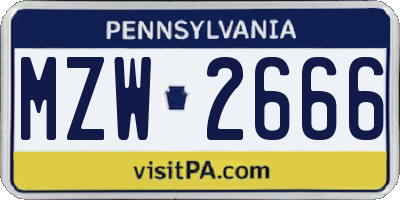 PA license plate MZW2666