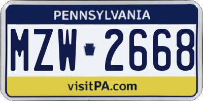 PA license plate MZW2668