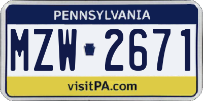PA license plate MZW2671