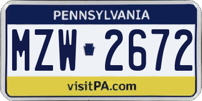 PA license plate MZW2672