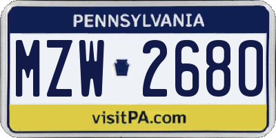 PA license plate MZW2680