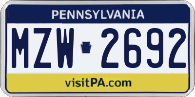 PA license plate MZW2692