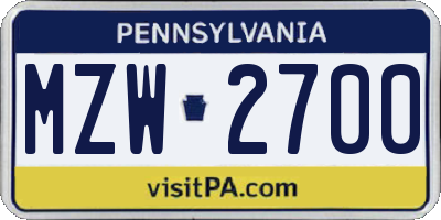 PA license plate MZW2700