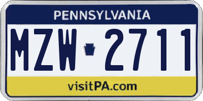 PA license plate MZW2711
