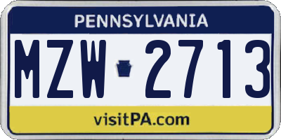 PA license plate MZW2713