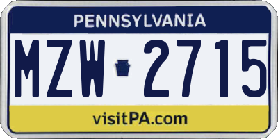 PA license plate MZW2715