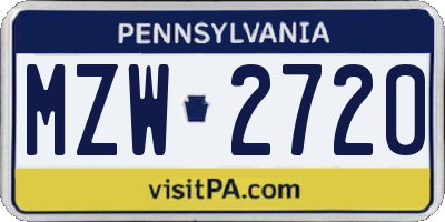 PA license plate MZW2720
