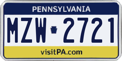 PA license plate MZW2721