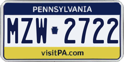 PA license plate MZW2722