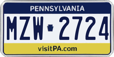 PA license plate MZW2724