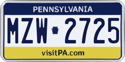 PA license plate MZW2725