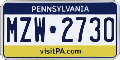 PA license plate MZW2730