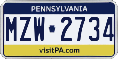 PA license plate MZW2734