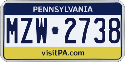 PA license plate MZW2738