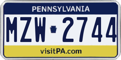 PA license plate MZW2744