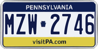 PA license plate MZW2746