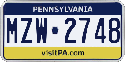 PA license plate MZW2748