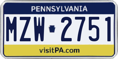 PA license plate MZW2751
