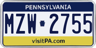 PA license plate MZW2755