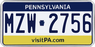 PA license plate MZW2756