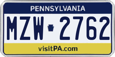 PA license plate MZW2762
