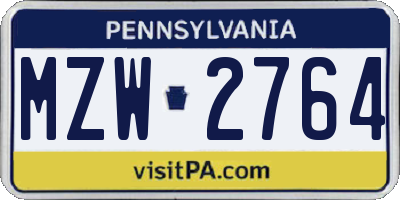 PA license plate MZW2764
