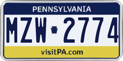PA license plate MZW2774