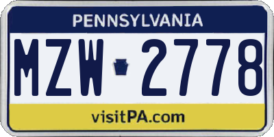 PA license plate MZW2778