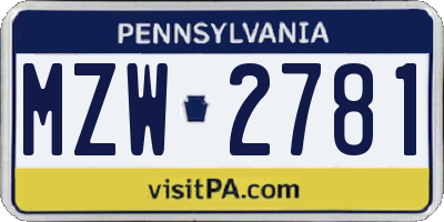 PA license plate MZW2781