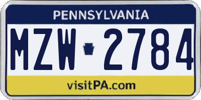 PA license plate MZW2784