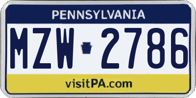 PA license plate MZW2786