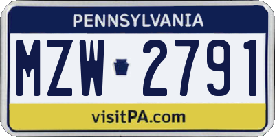 PA license plate MZW2791