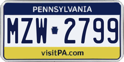 PA license plate MZW2799