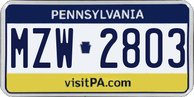 PA license plate MZW2803
