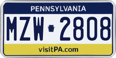 PA license plate MZW2808