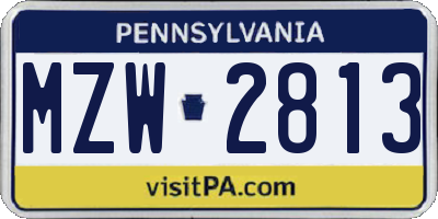PA license plate MZW2813