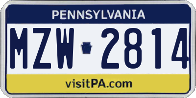 PA license plate MZW2814