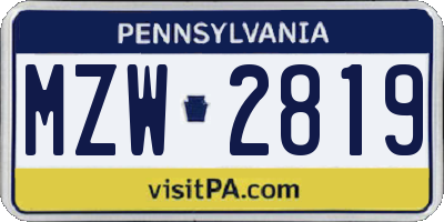 PA license plate MZW2819