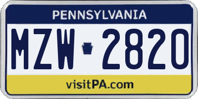 PA license plate MZW2820