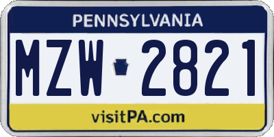 PA license plate MZW2821