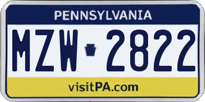 PA license plate MZW2822