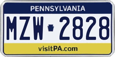 PA license plate MZW2828