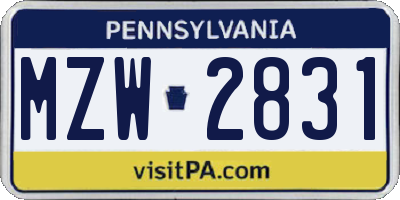 PA license plate MZW2831